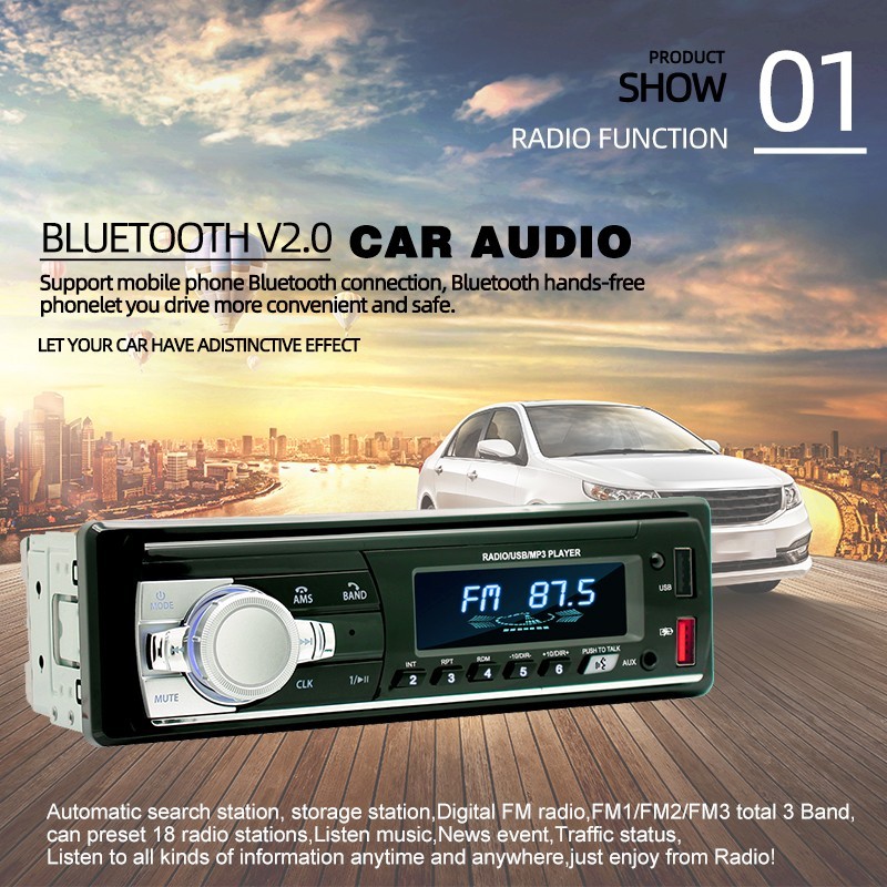 Single Din Dual USB SD FM Radio 60W x 4 Car Stereo Bluetooth MP3 Player