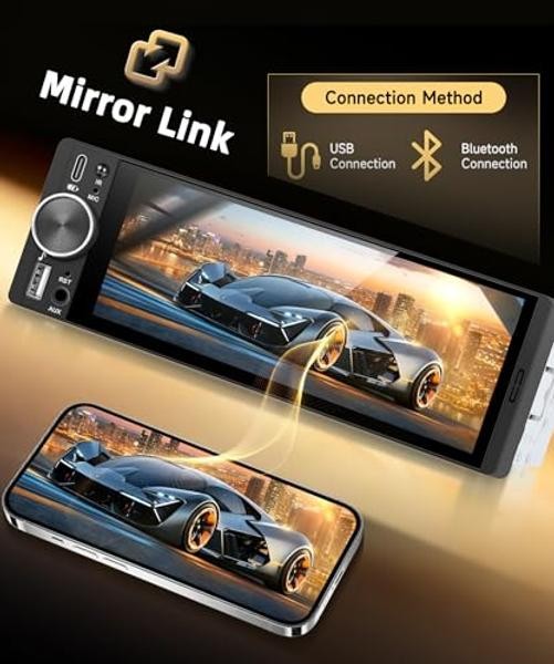 Single DIN Wireless Car Stereo with Wireless CarPlay & Android Auto, 6.28″ in