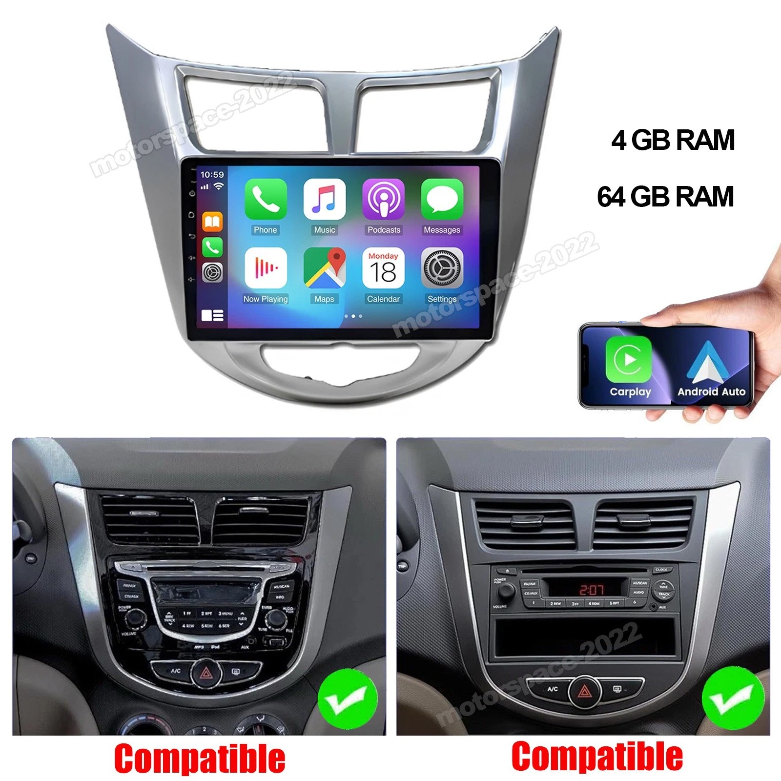 For 2012-2017 Hyundai Accent Apple CarPlay Car Radio Android 13.0 GPS Stereo 64G
