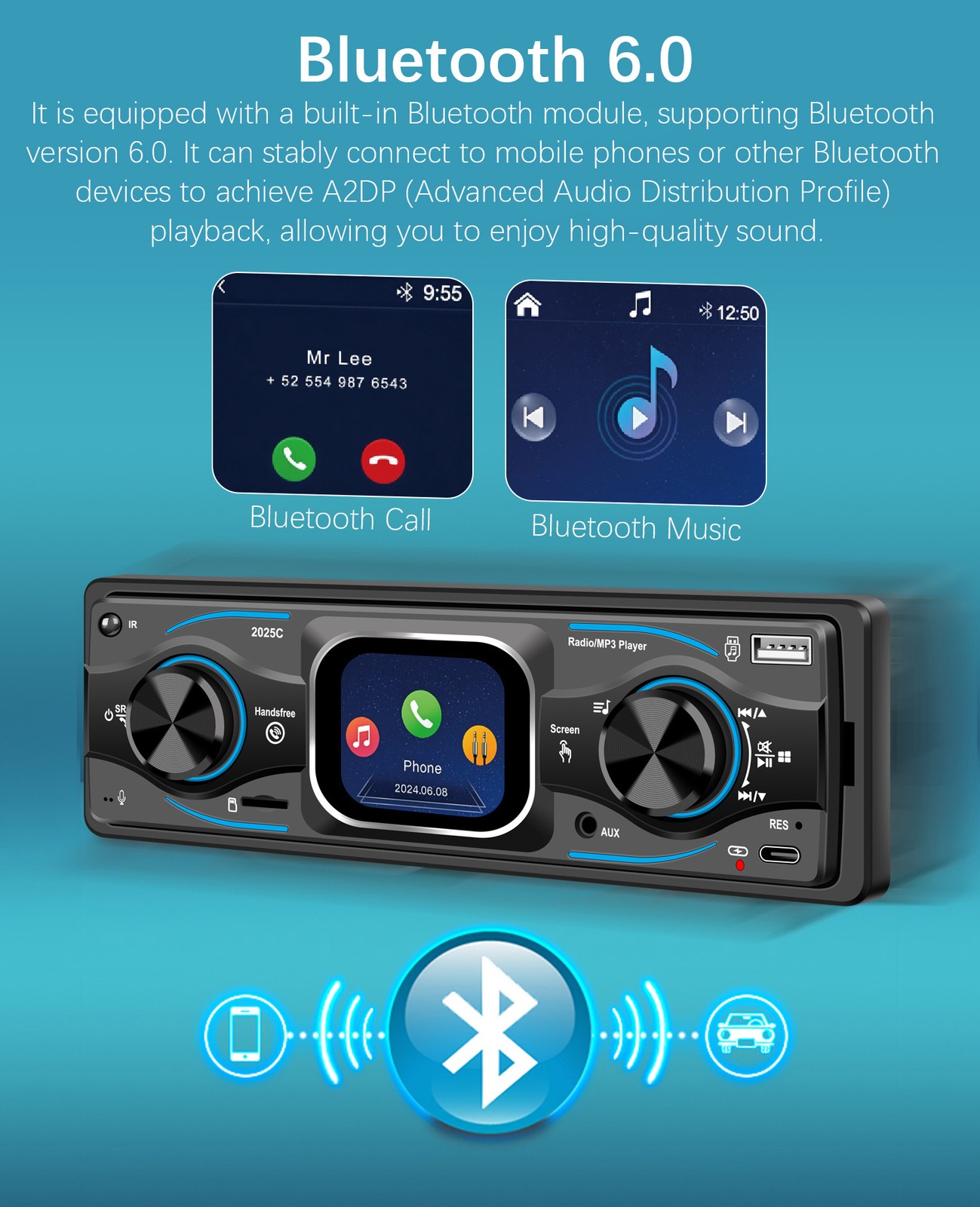 Single 1DIN Car Stereo Radio MP3 Player Bluetooth FM USB Audio In-Dash Head Unit