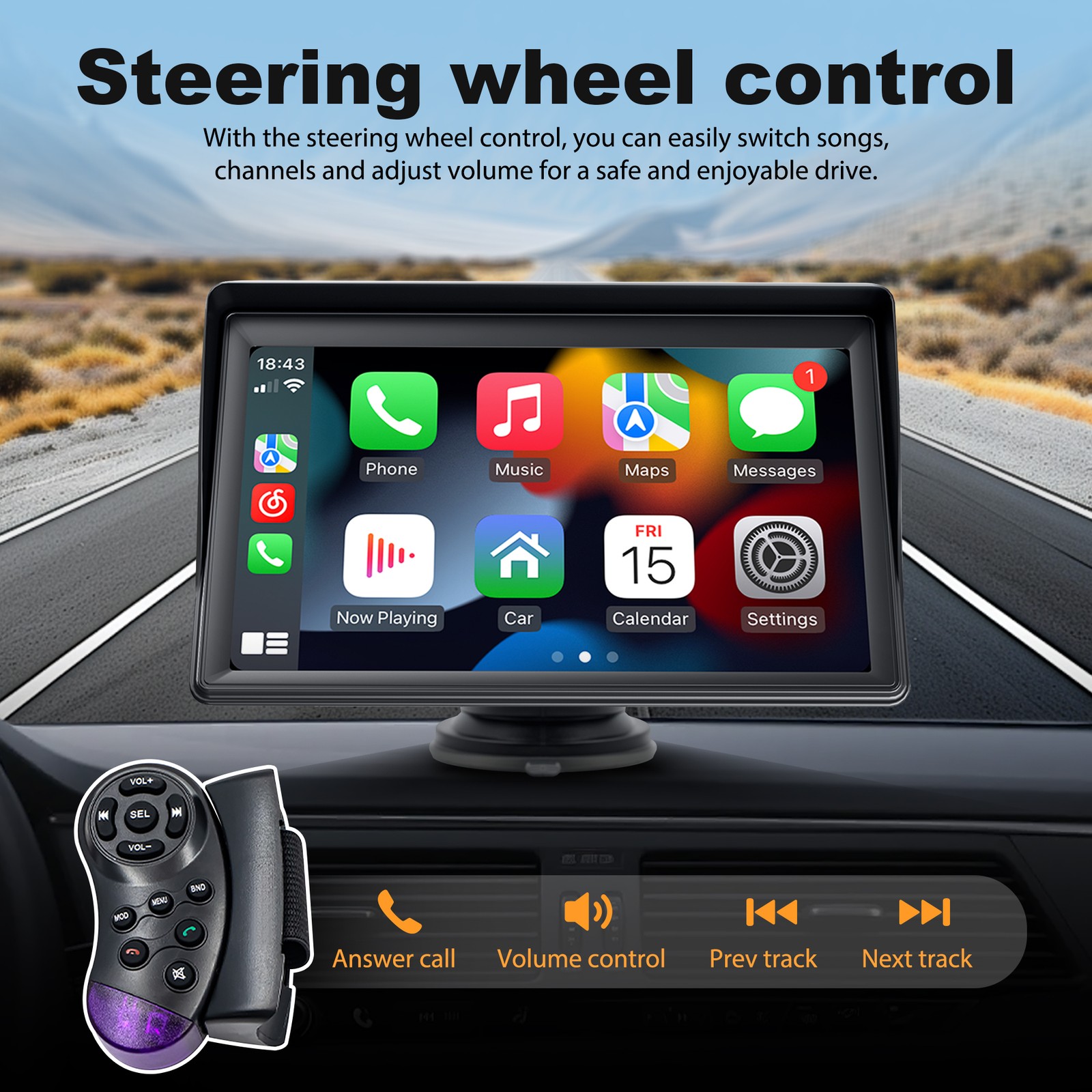 7” Portable Wireless Apple CarPlay Android Auto Touch Screen Car Radio Stereo