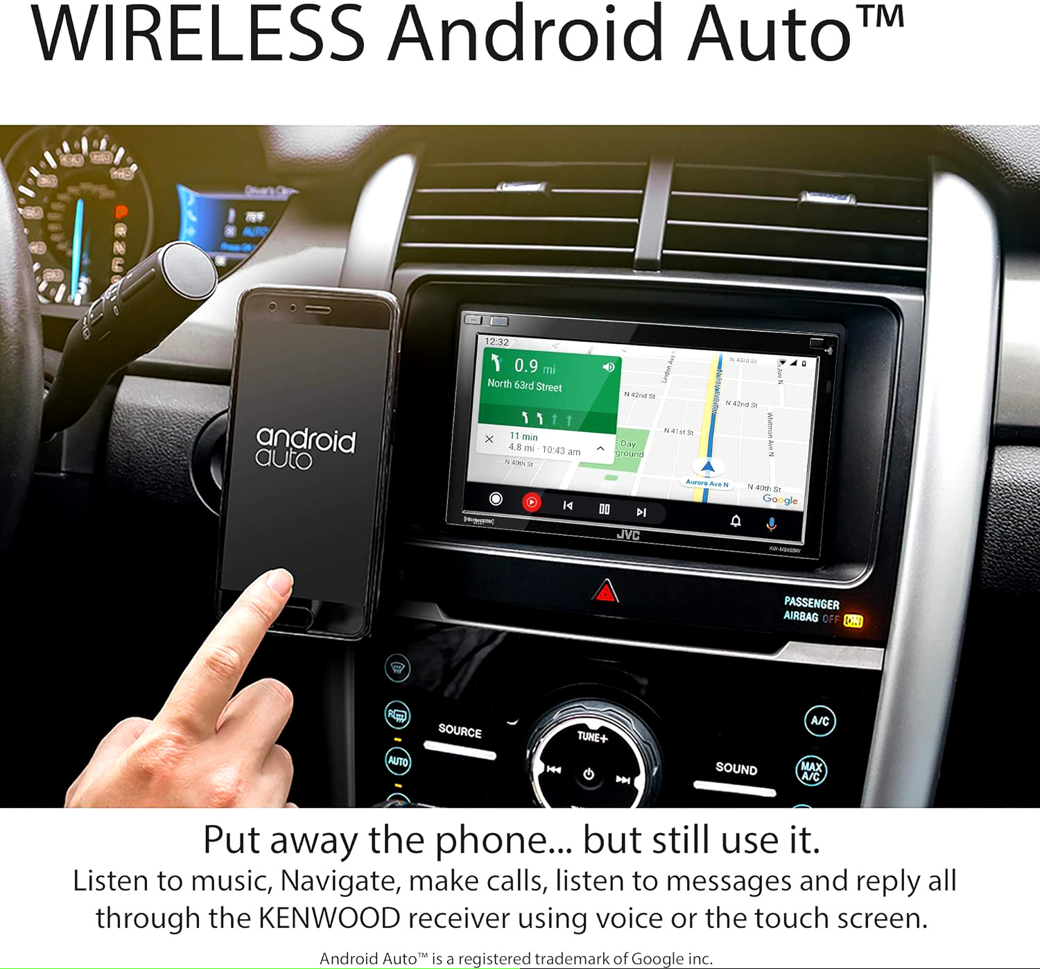 JVC KW-M865BW Built in Wi-Fi for Wireless CarPlay Android Auto, 6.8″ LCD Touchsc