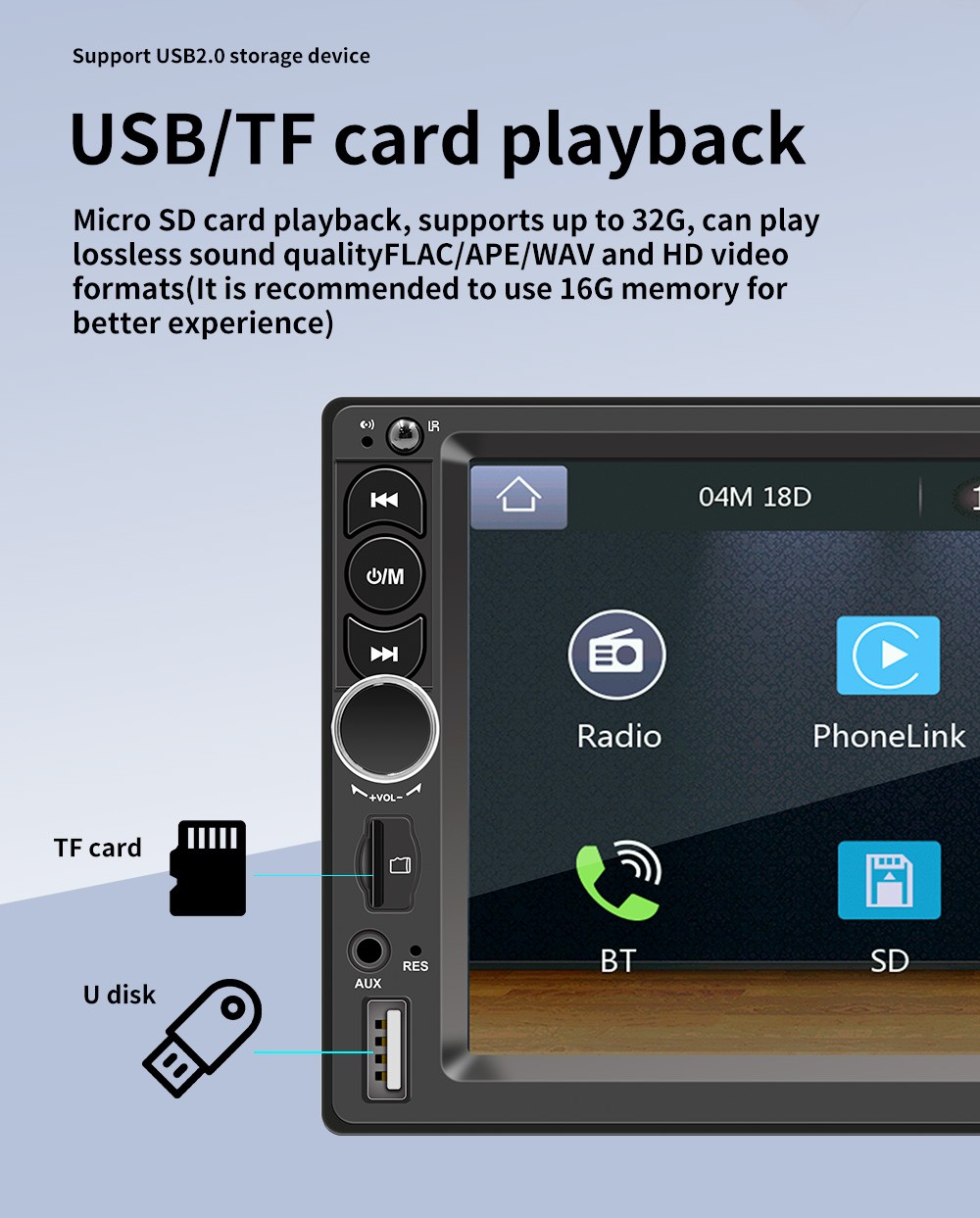 F710C 7” Touch Screen Stereo Radio Car Apple/Android Carplay GPS US