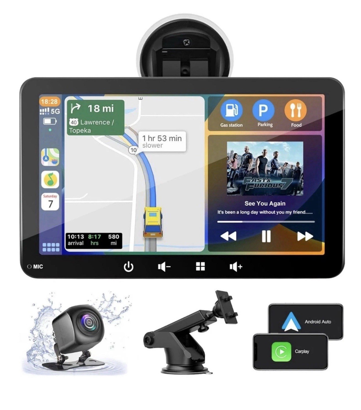 Portable Smart Screen PND-Q7S/Q7C, Wireless CarPlay, Android Auto, 7” Screen