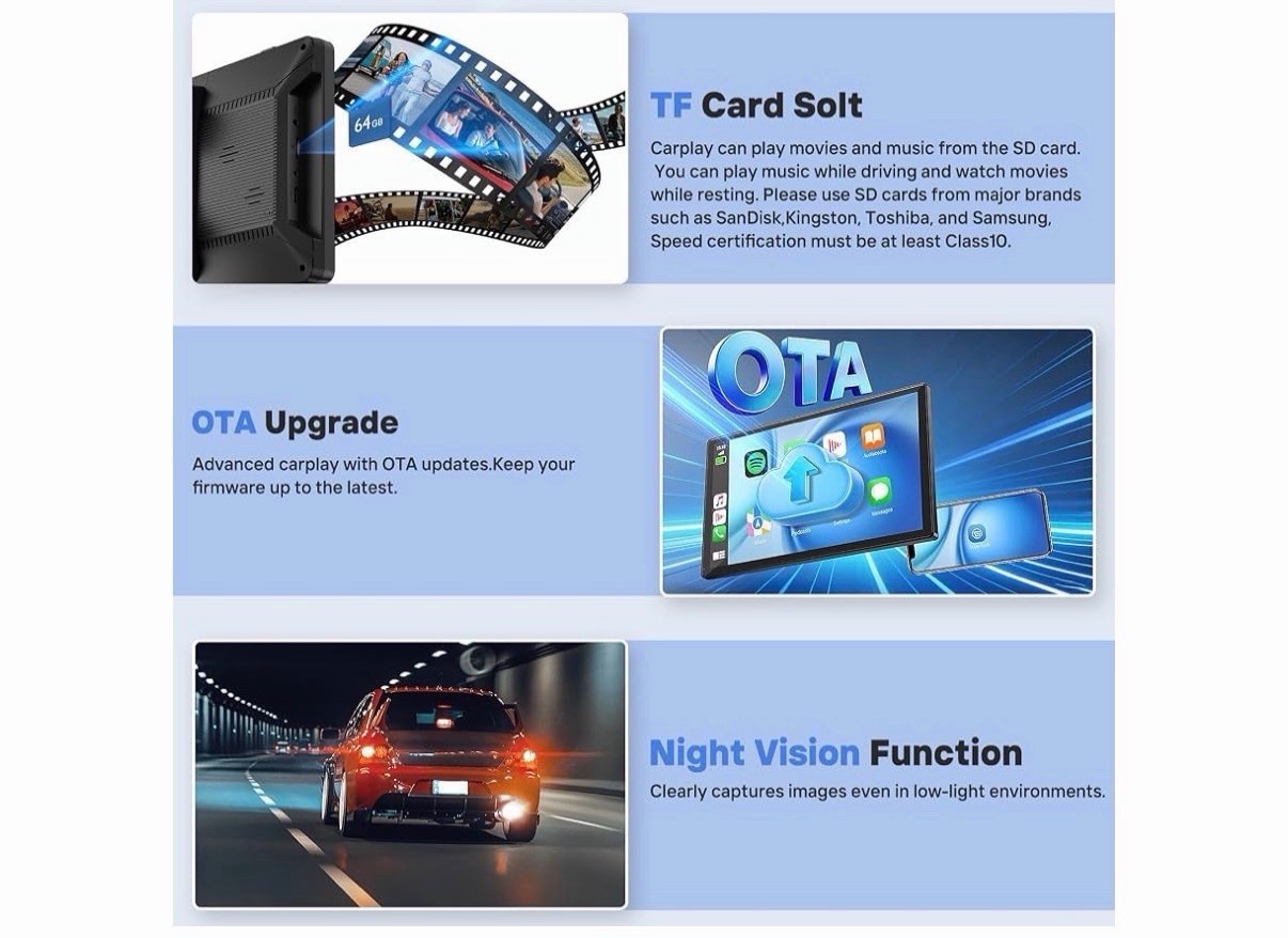 Q9S Wireless 9” Smartscreen Stereo CarPlay Android Auto Bluetooth Car Display