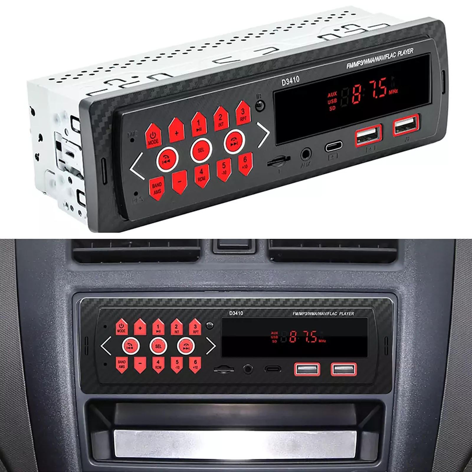 Car Stereo Radio Head Unit Single 1 Din Bluetooth BT AUX IN-Dash MP3 USB Player