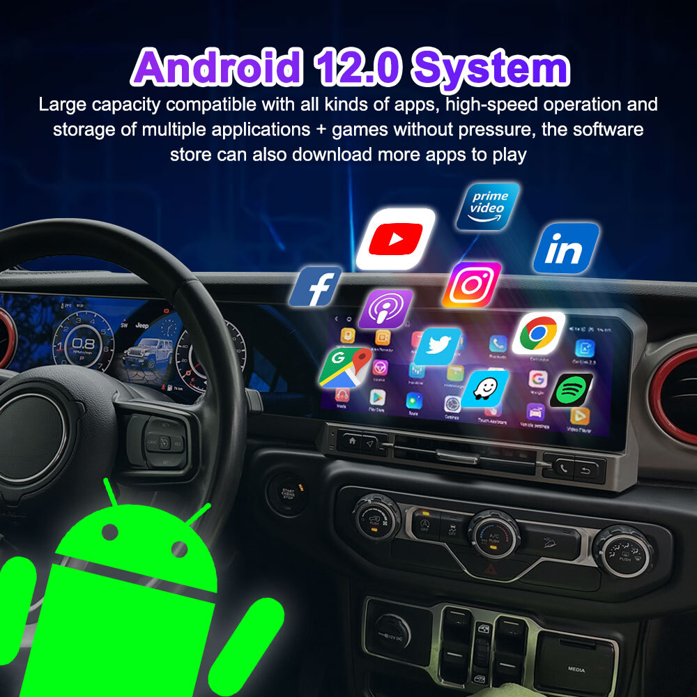 12.3″Car Radio for Jeep Wrangler 2018-2022 Dual Screen Carplay SWC BT Music DSP
