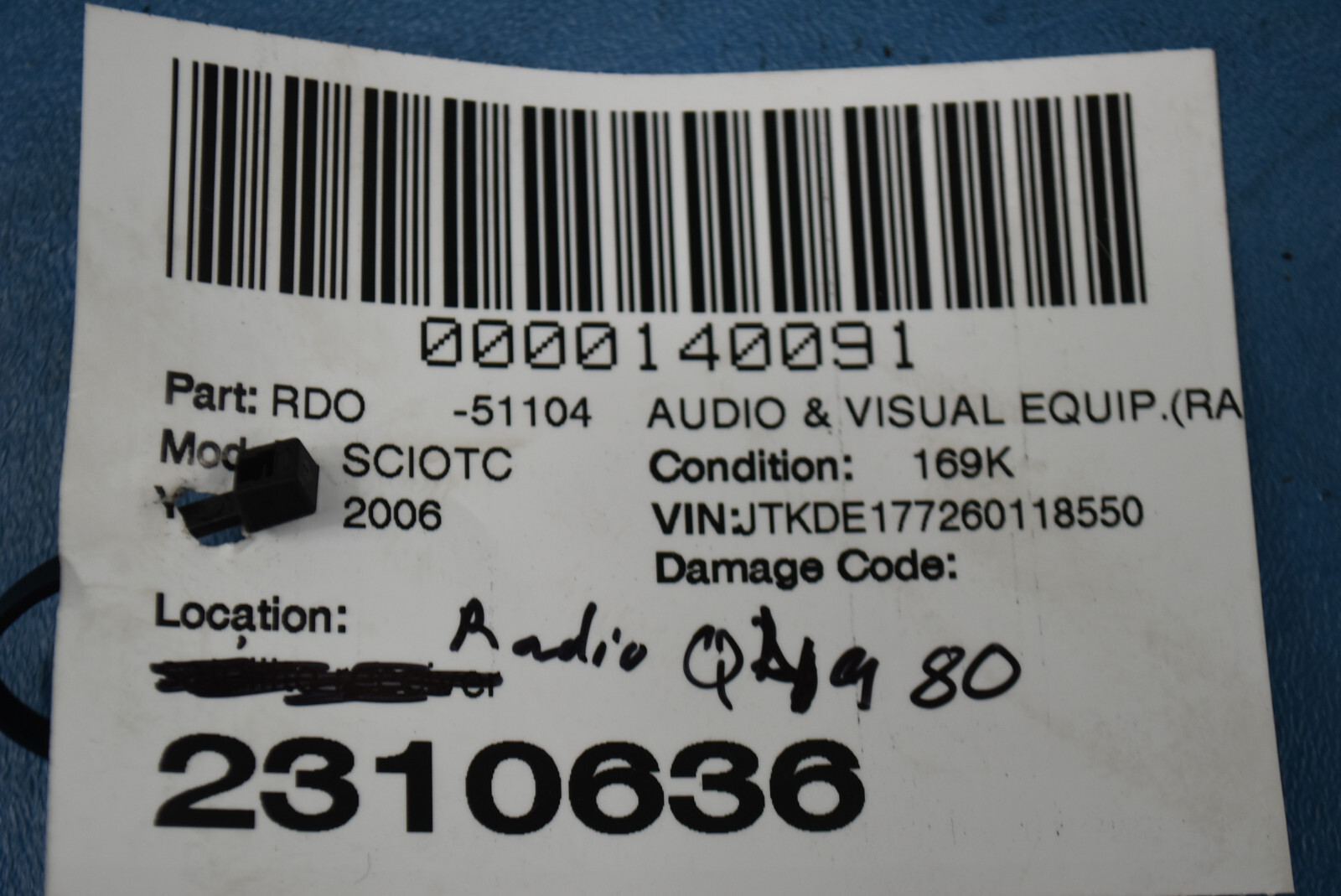 2006-2007 SCION TC RADIO AM FM CD SAT WMA MP3 PIONEER T1806 OEM 08600-21802
