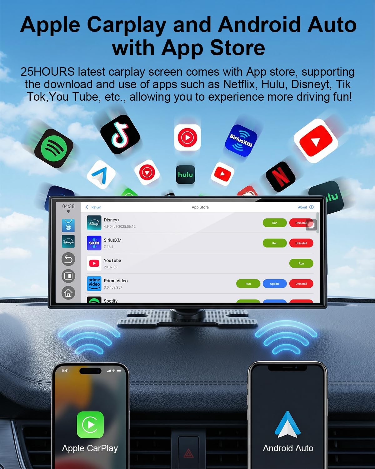 25HOURS 11” Wireless Carplay Screen with Net-Flix YouTube Apps and Backup Ca…