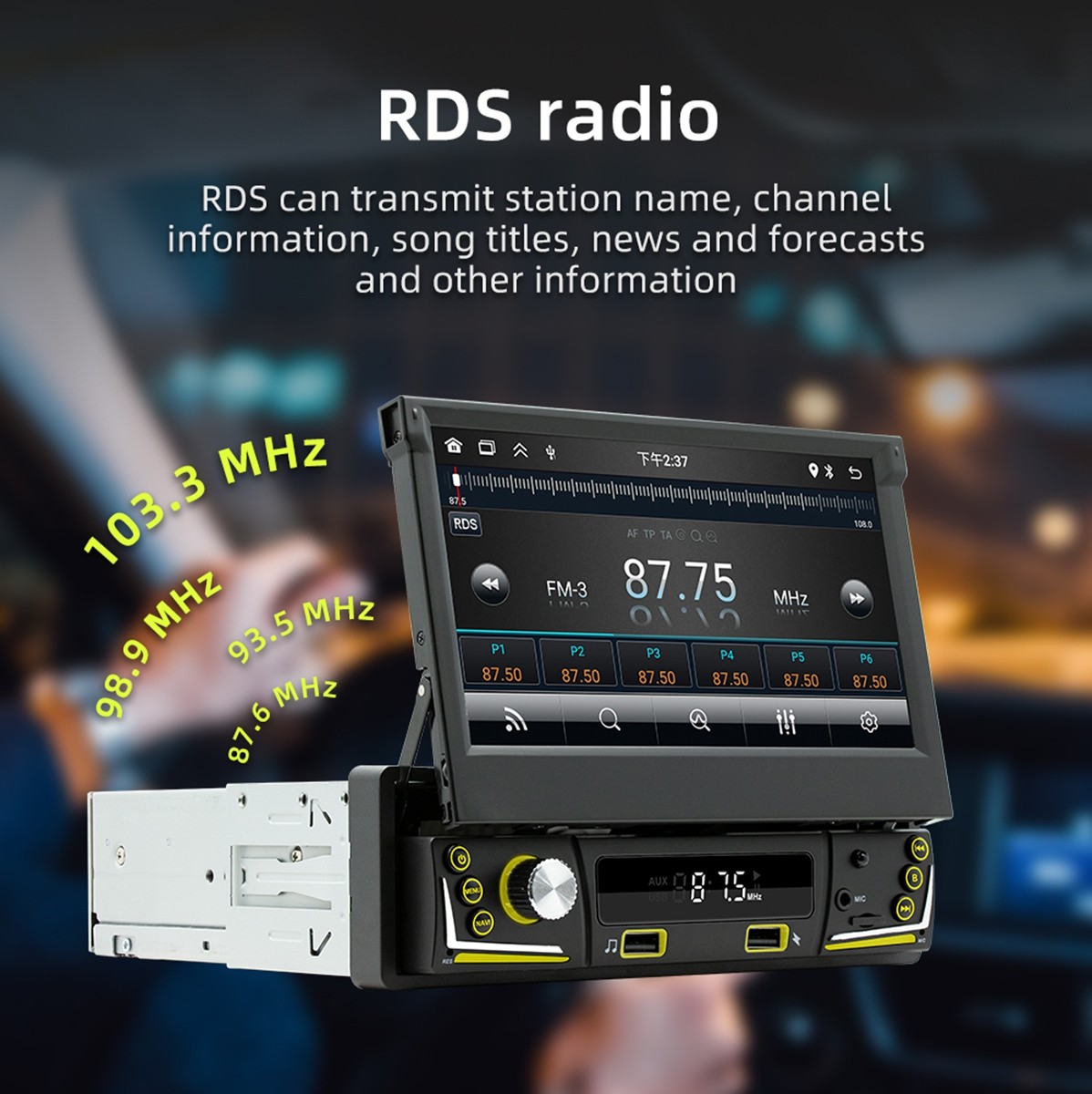 7” Single Din Android 15 Retractable Screen Car Radio GPS WIFI Carplay + Remote