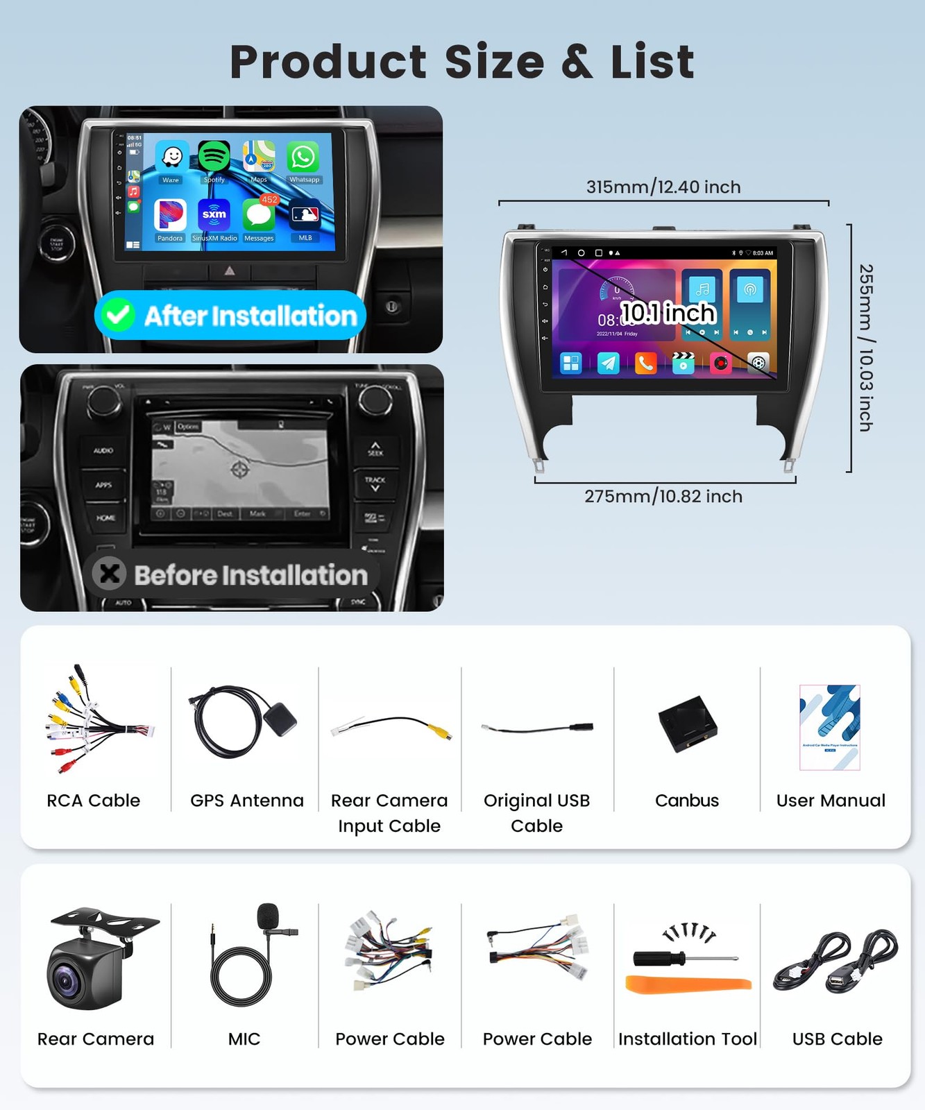 Rimoody 4Core 2G64G Android 15 Car Stereo Radio For Toyota Camry 2015 2016 2017