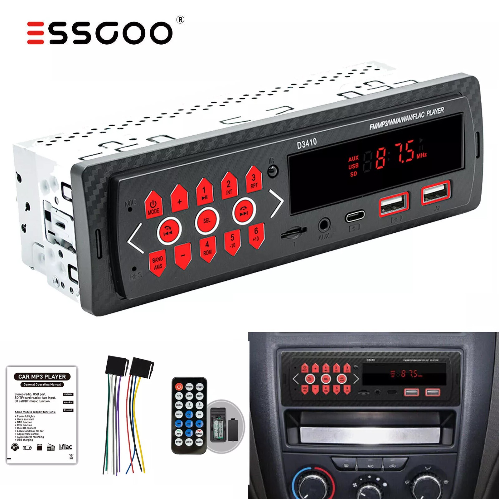 Single 1 Din Car Stereo Radio Bluetooth FM/USB/AUX MP3 Player In-dash Head Unit
