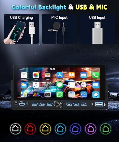 Single Din Car Stereo Wireless Carplay Android Auto, 6.86 inch Wireless Carplay