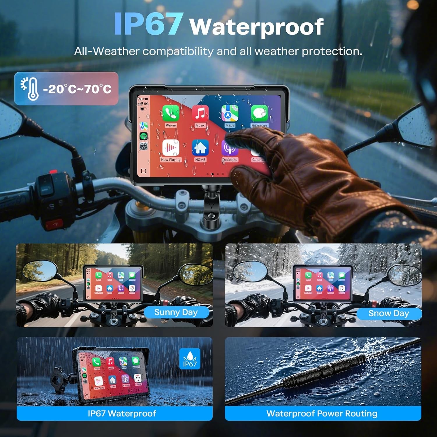 7″ Motorcycle Carplay GPS Navigation Wireless CarPlay & Android Auto Motorbike