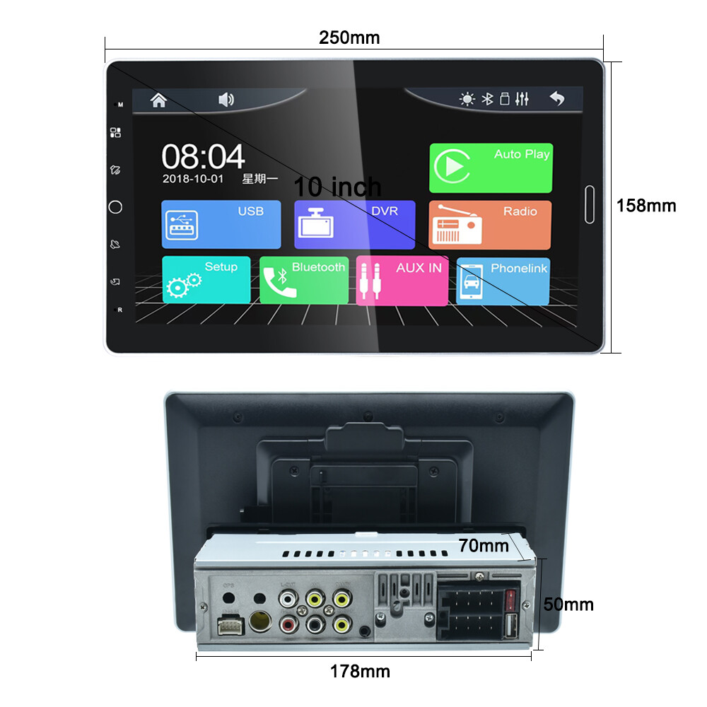 Carplay 10.1″ Car Stereo Radio Bluetooth Single 1Din Rotatable Touch Screen MP5