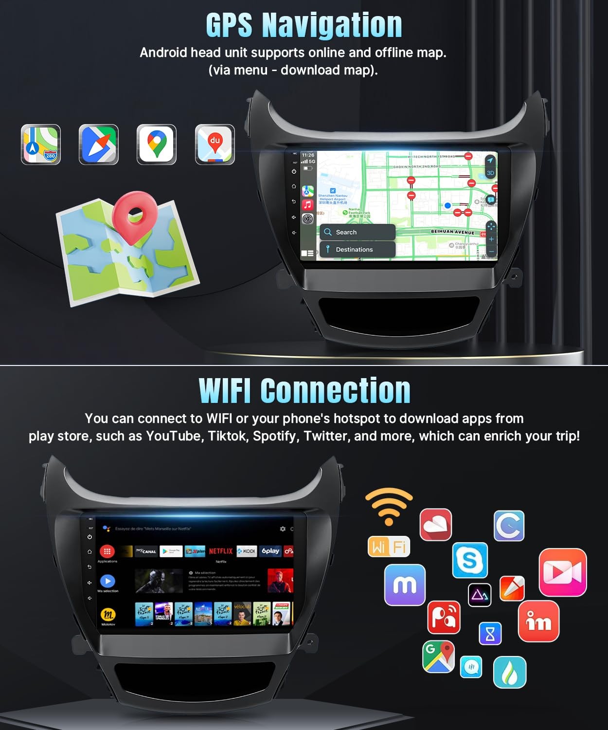 64G Car Radio for Hyundai Elantra 2014-2016 Carplay Android Auto 1280*800 GPS