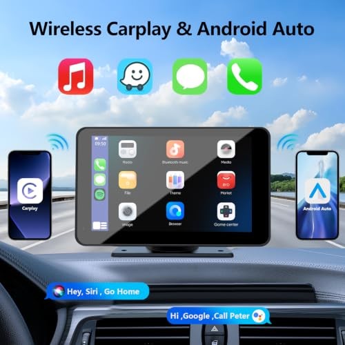 Carplay Screen for Car, 7” Wireless CarPlay & Android Auto- Upgrade Portable