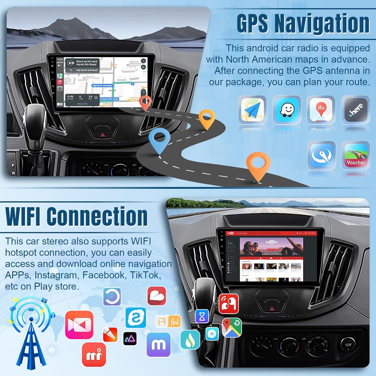 Apple Carplay For 2015-2019 Ford Transit 150 250 350 Car Stereo Radio GPS Camera