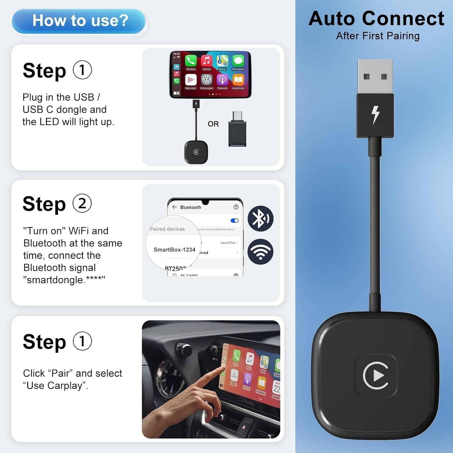 LXJTHT CarPlay Wireless Adapter for Wired CarPlay to Wireless SUITS 98% OF CARS