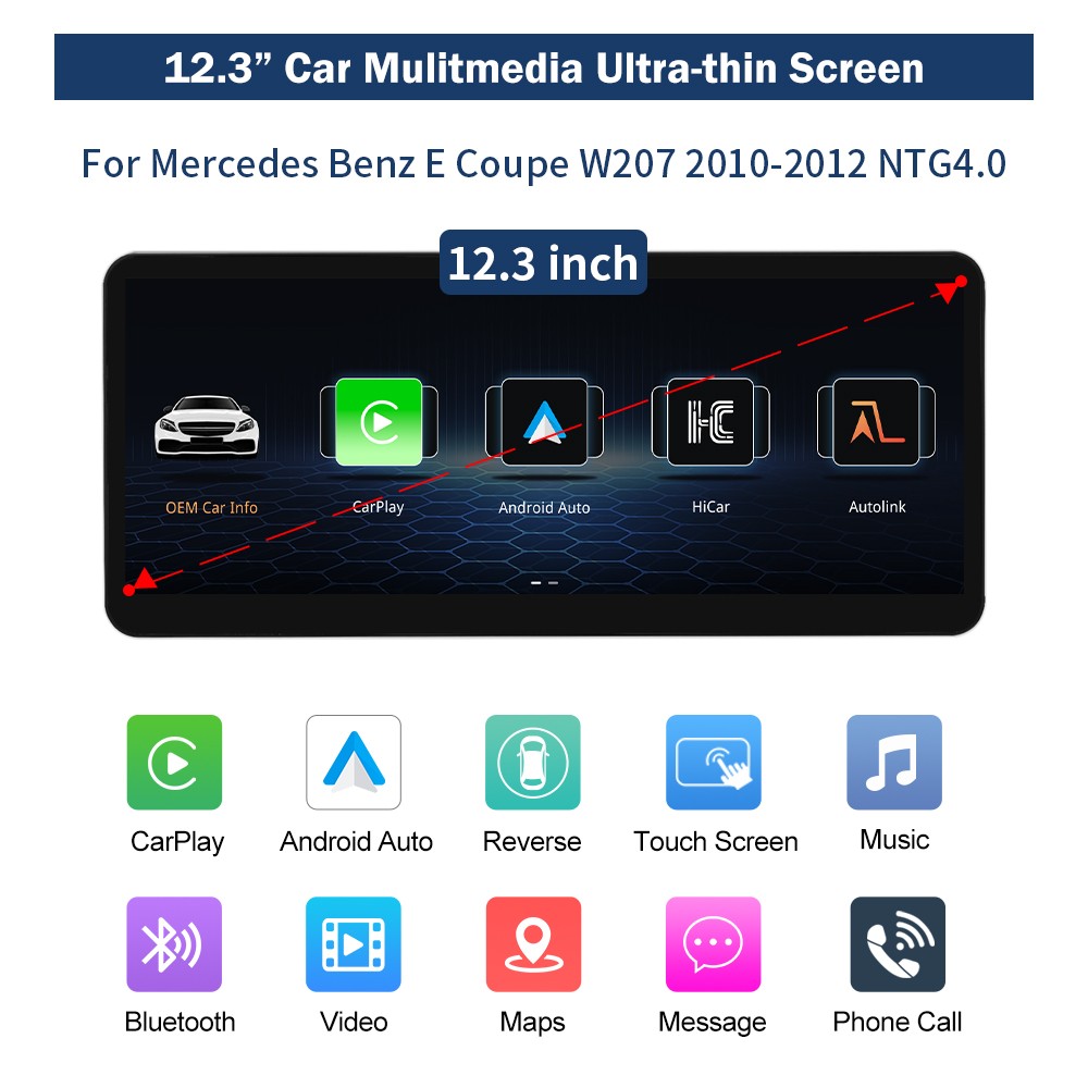 Ultra-Thin 12.3”Wireless Carplay Touchscreen For Mercedes E Coupe C207 2009-16