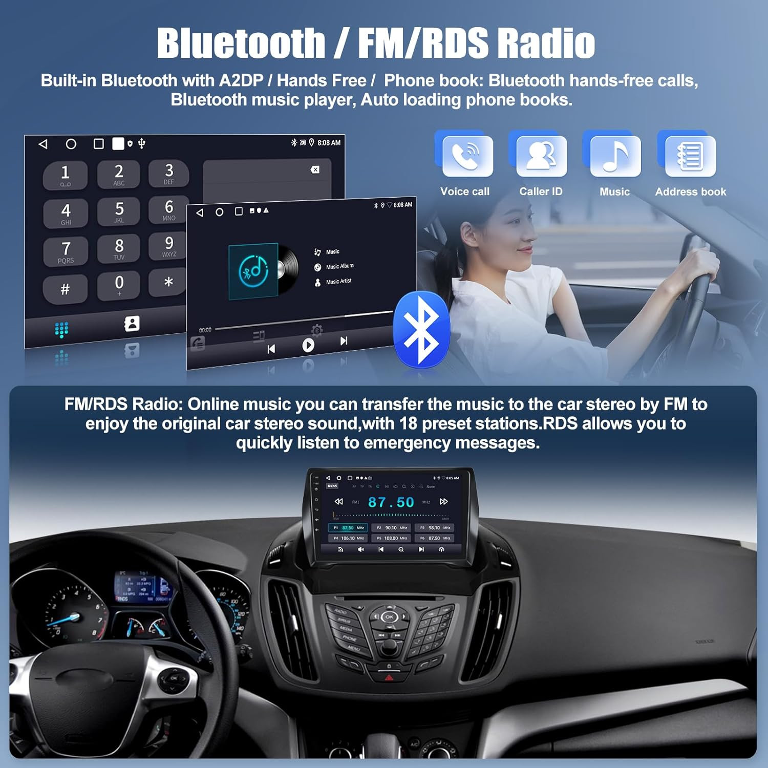 9” Car Radio For Ford Escape Kuga C-Max 13-17 Android 14 GPS NAVI BT USB 2G+32G