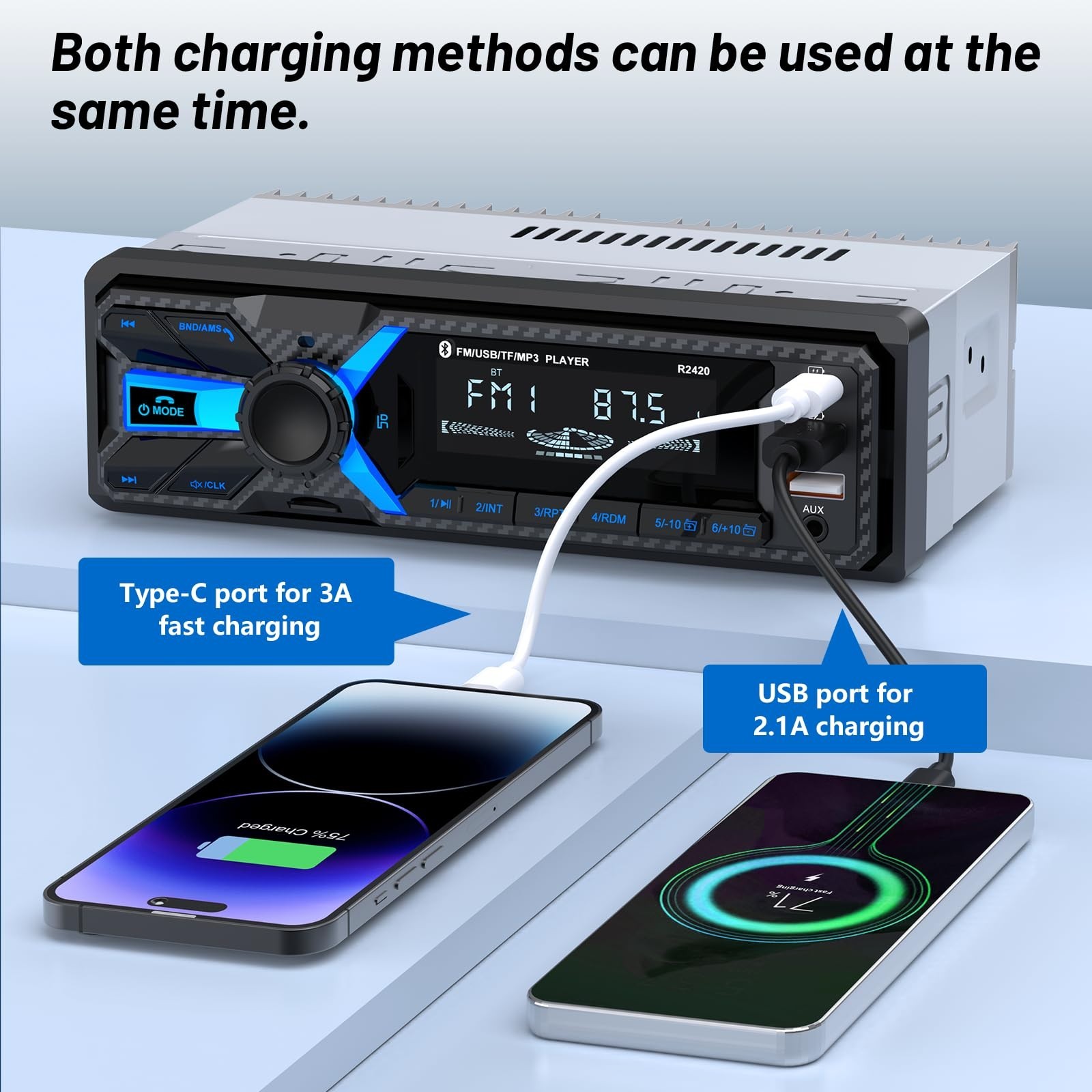 Bluetooth Car Stereo Radio – Single Din FM/AM, USB/AUX/SD, MP3 Player, Hands-Fre