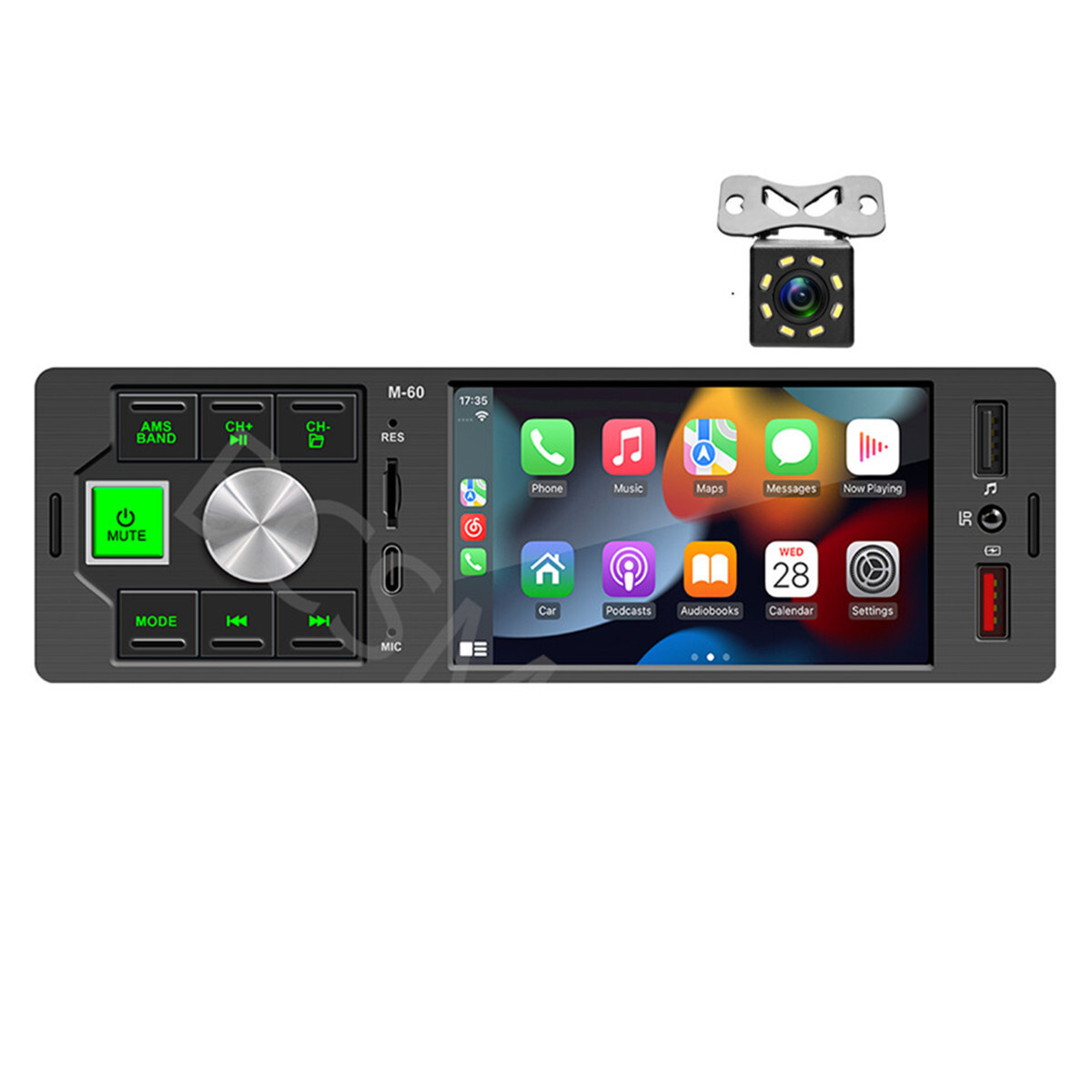 1Din 4.1in Car Stereo Player Bluetooth AUX USB FM Radio Android Auto W/Camera