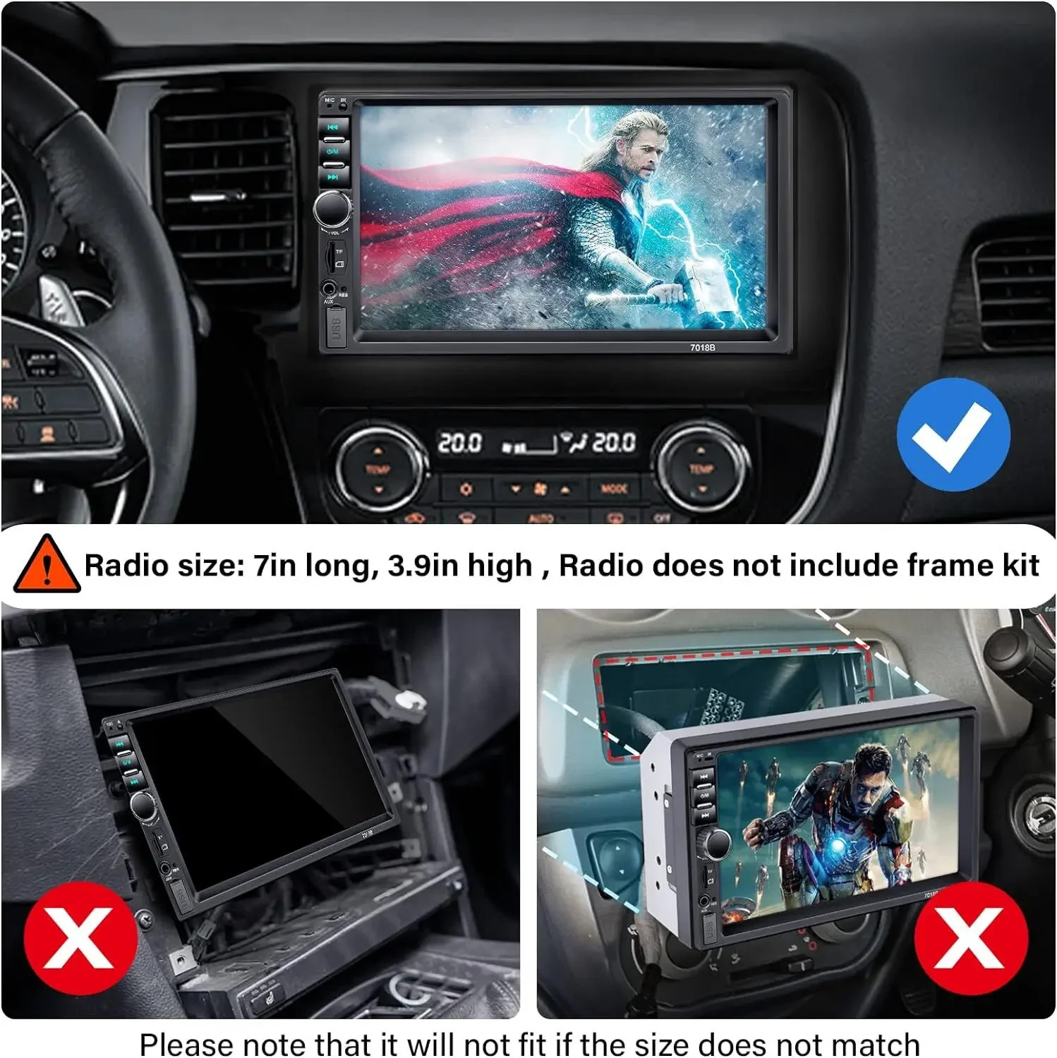 Universal 7″ 2 DIN Car Stereo Bluetooth MP5 FM Radio Mirror Link USB AUX