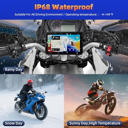 Motorcycle CarPlay Screen with Wireless Apple CarPlay Android Auto IP68 6 Inch