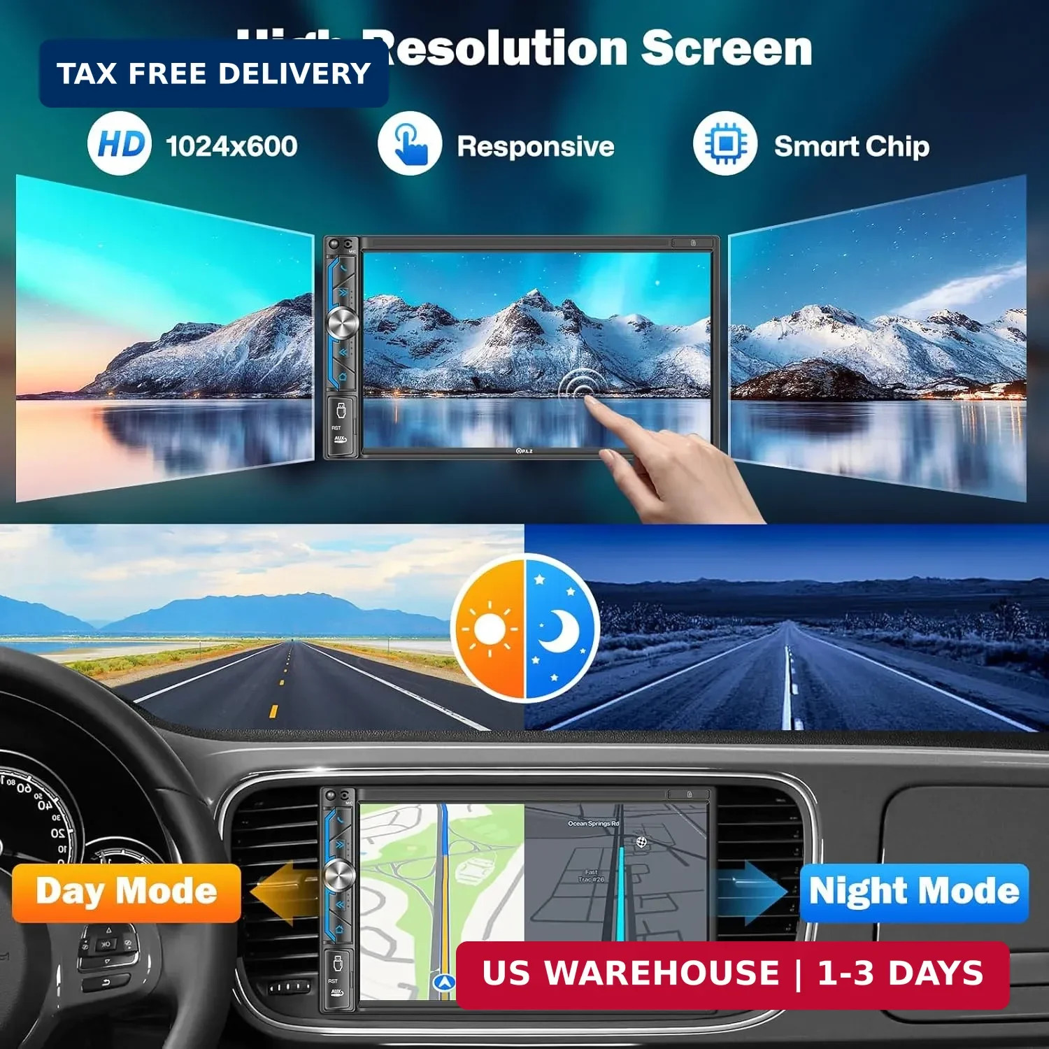 PLZ 7″ Wireless Double Din Car Stereo Apple Carplay Radio Screen for Car Audio R