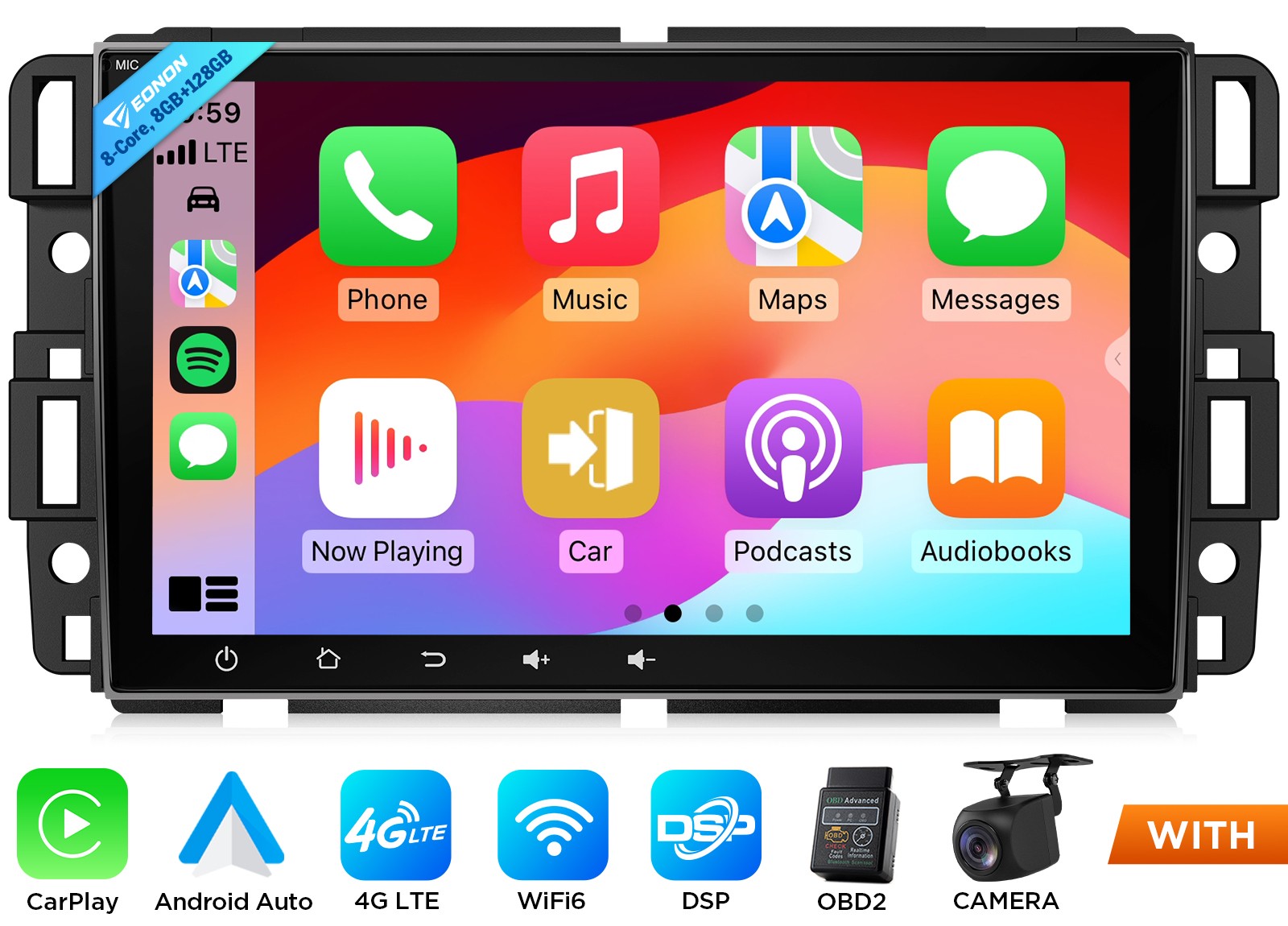 8″ Head Unit GPS Navigation 8+128gb Android 13 For Silverado Tahoe Yukon CarPlay
