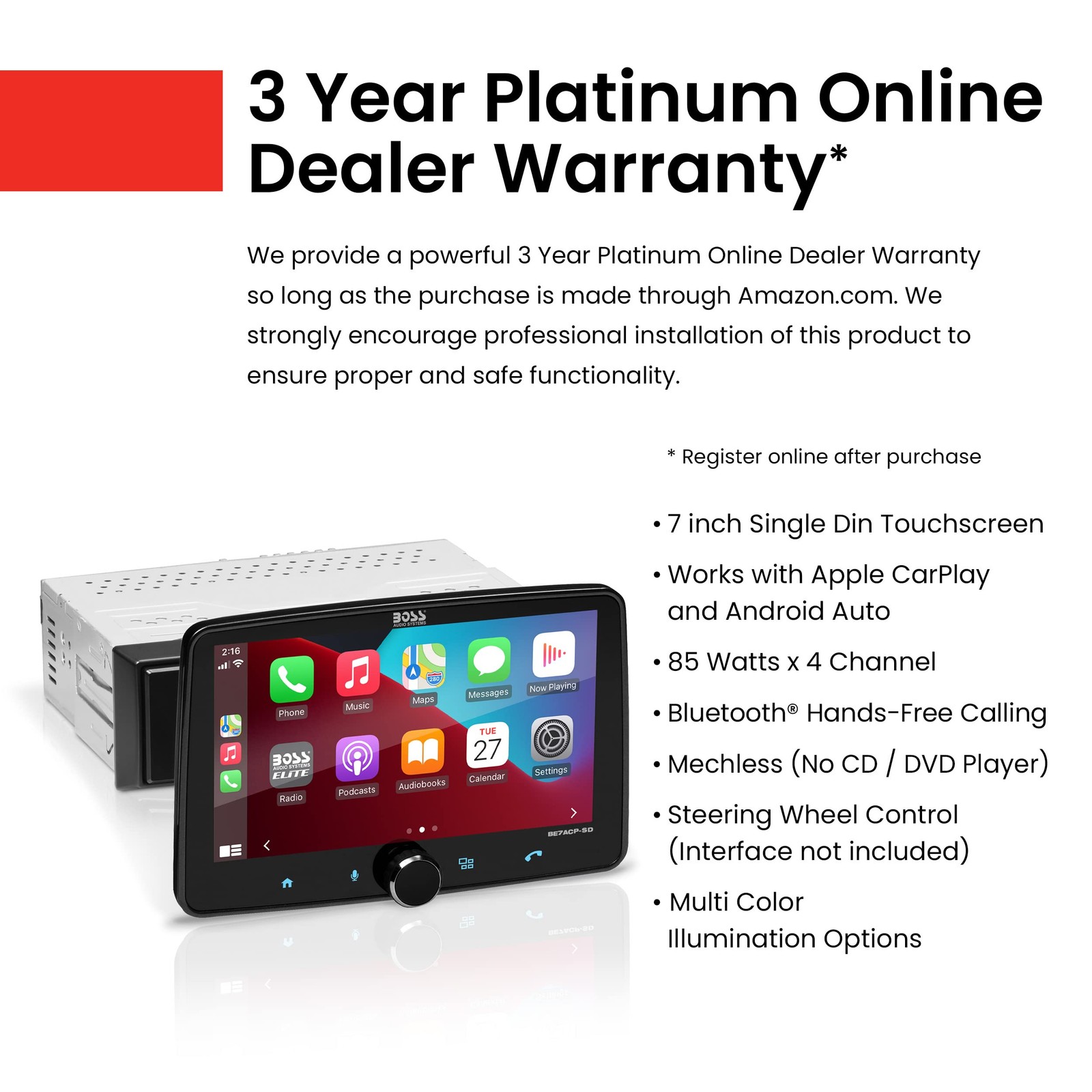 BOSS Audio Systems Elite Series BE7ACP-SD Car Stereo System – Apple CarPlay, …