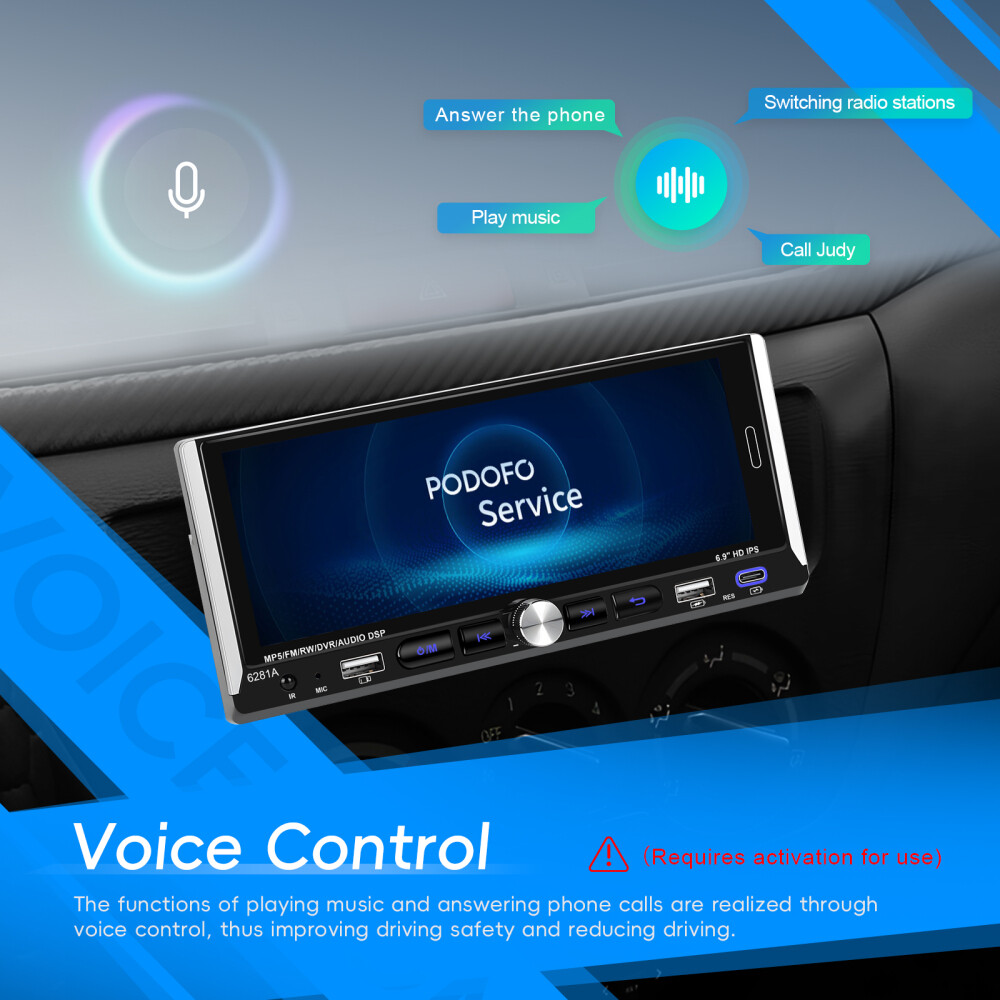 Single 1 DIN Car Radio GPS NAVI Carplay 6.9 Inch Stereo Player Android 15 2+64G