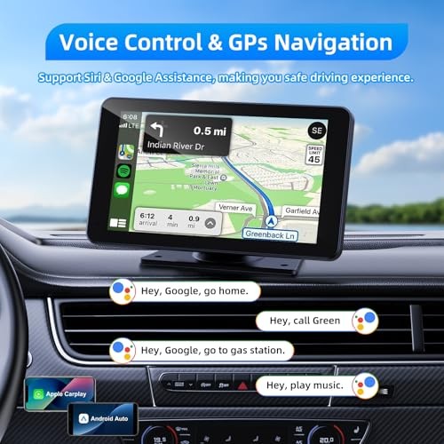 Wireless Carplay and Android Auto Screen for Car, 7″ HD Portable Touch Screen