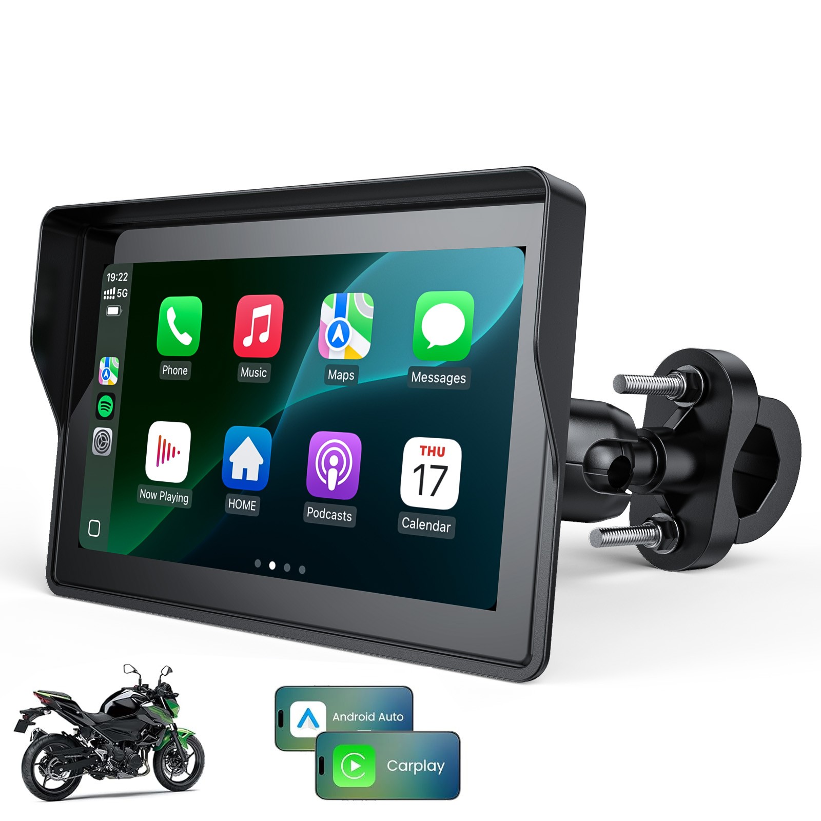 5Inch Motorcycle Wireless Carplay Apple Android GPS Navigation Google Assistant