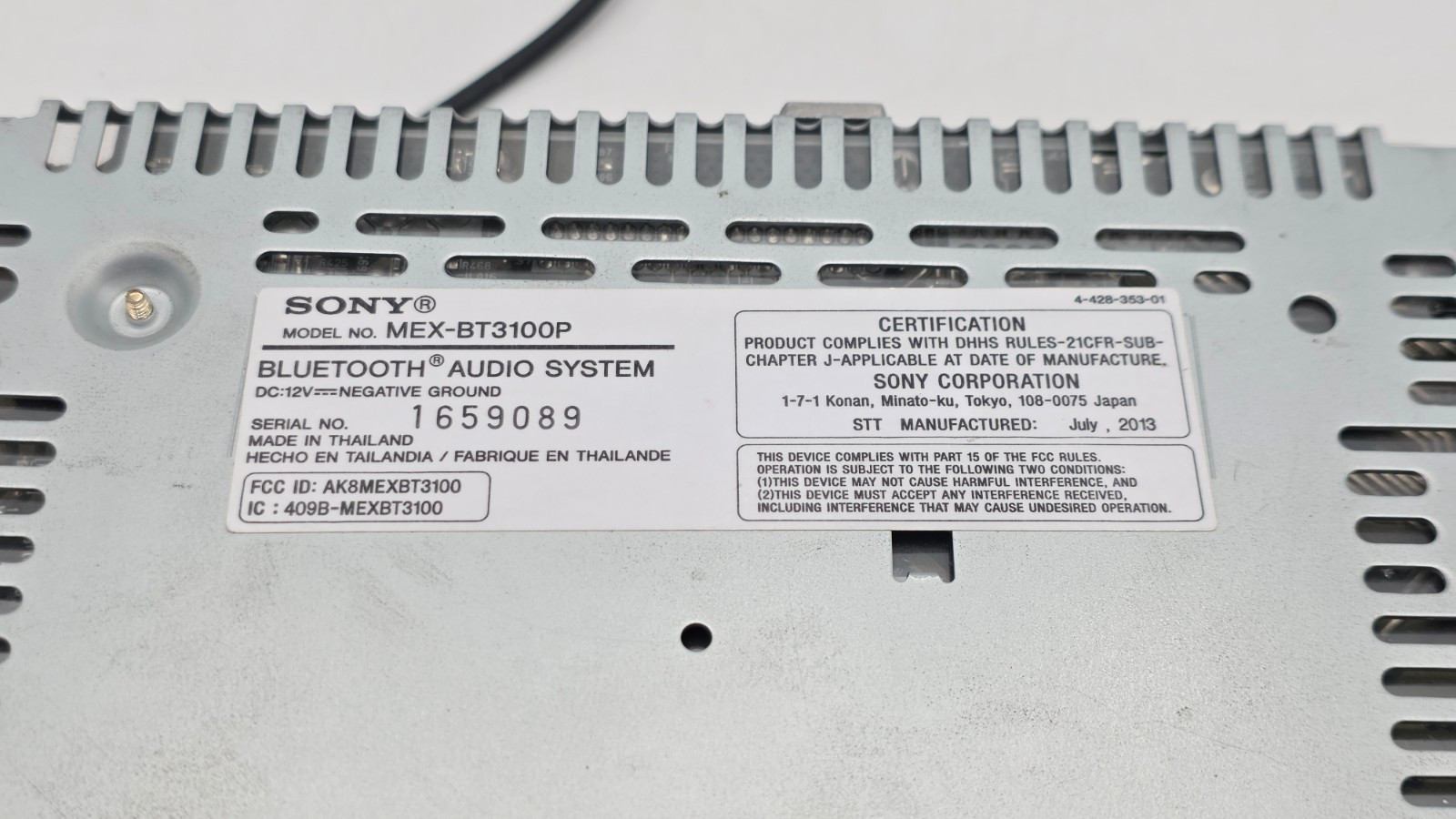 Sony MEX-BT3100P MP3/USB/CD Player In Dash Receiver Tested and Working