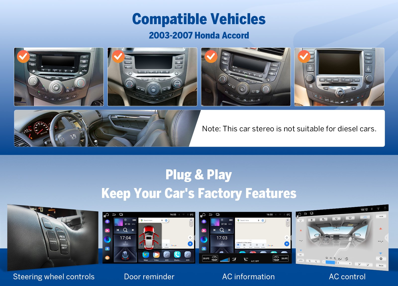 10.1″Android Auto 4+64 Car Stereo Radio CarPlay For Honda Accord 2003-2007 FM AM