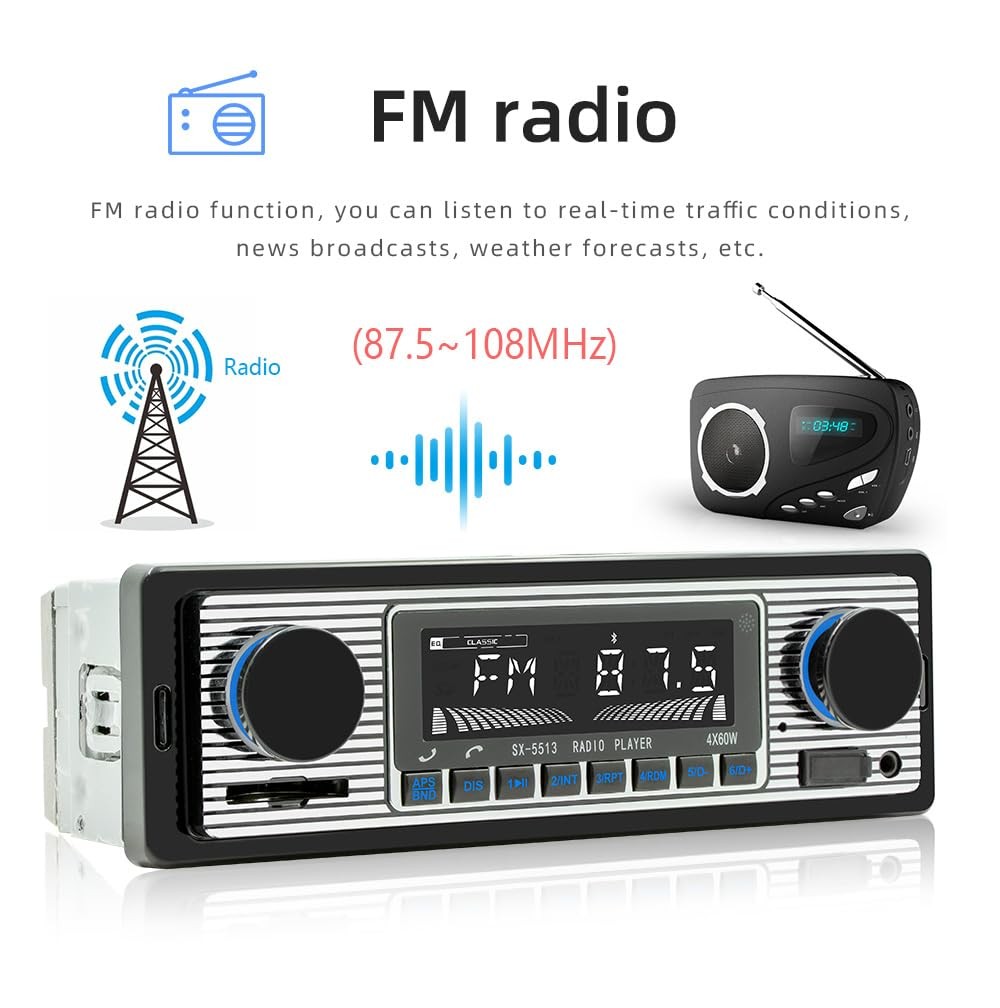 Single Din Car Radio Classic FM Radio,Bluetooth 7*1.97*2.28 inch