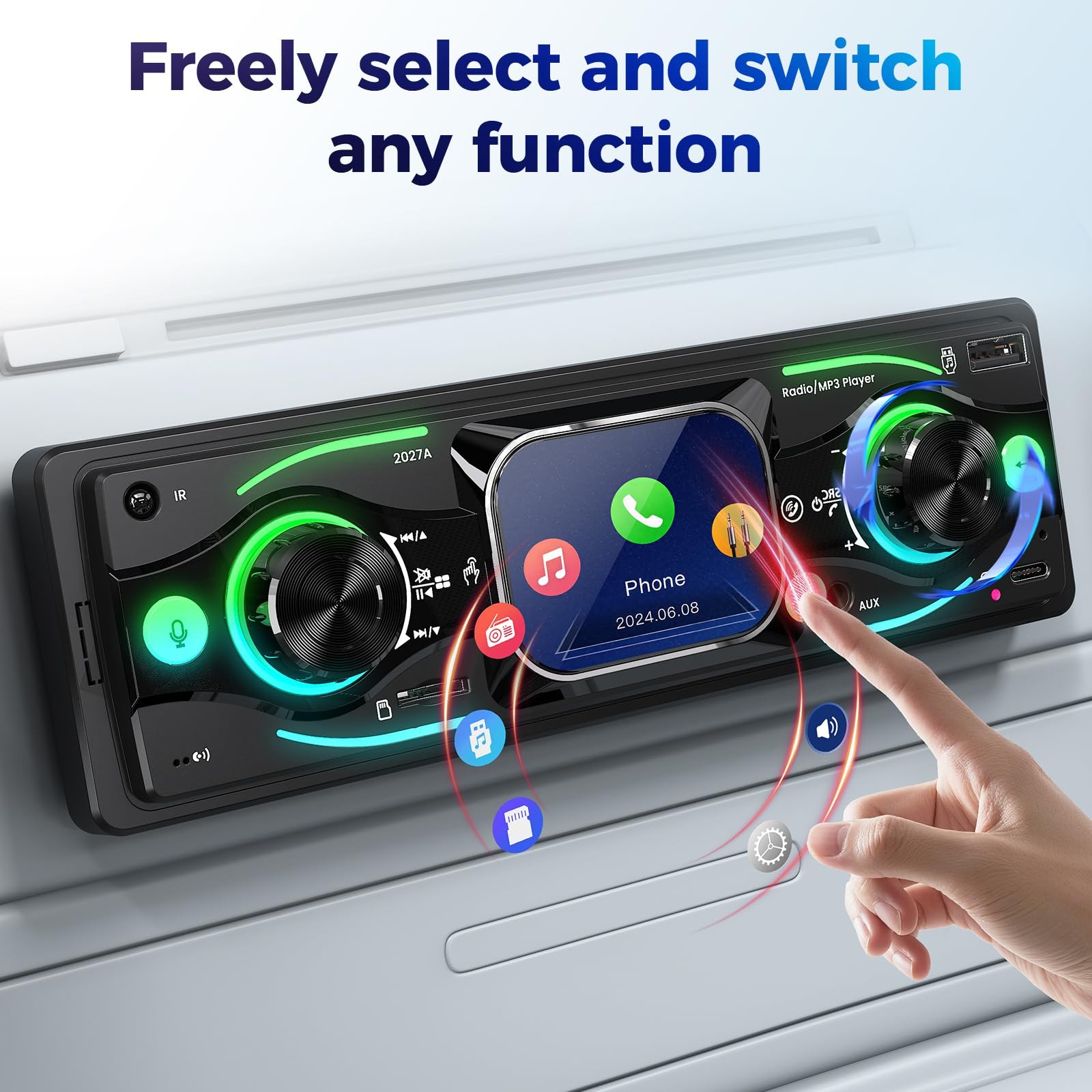 Single DIN Car Stereo with Touchscreen, Bluetooth Audio, Radio Black