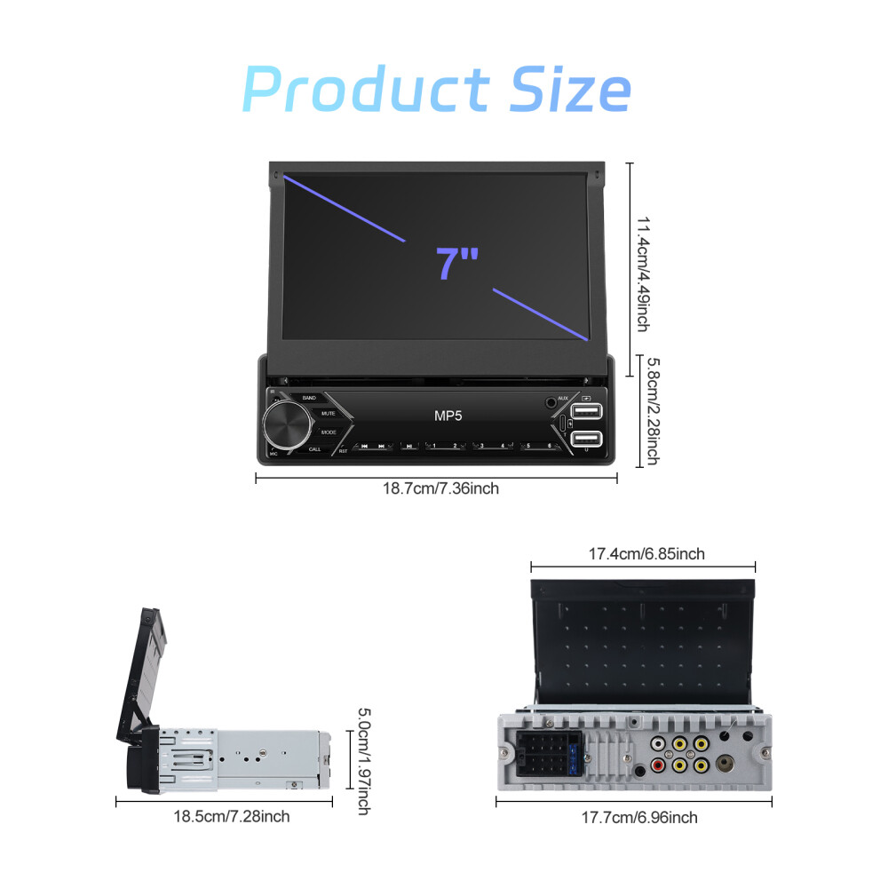 Single 1DIN 7″ Car Stereo Radio Carplay Android Auto Flip Out Touch Screen + Cam