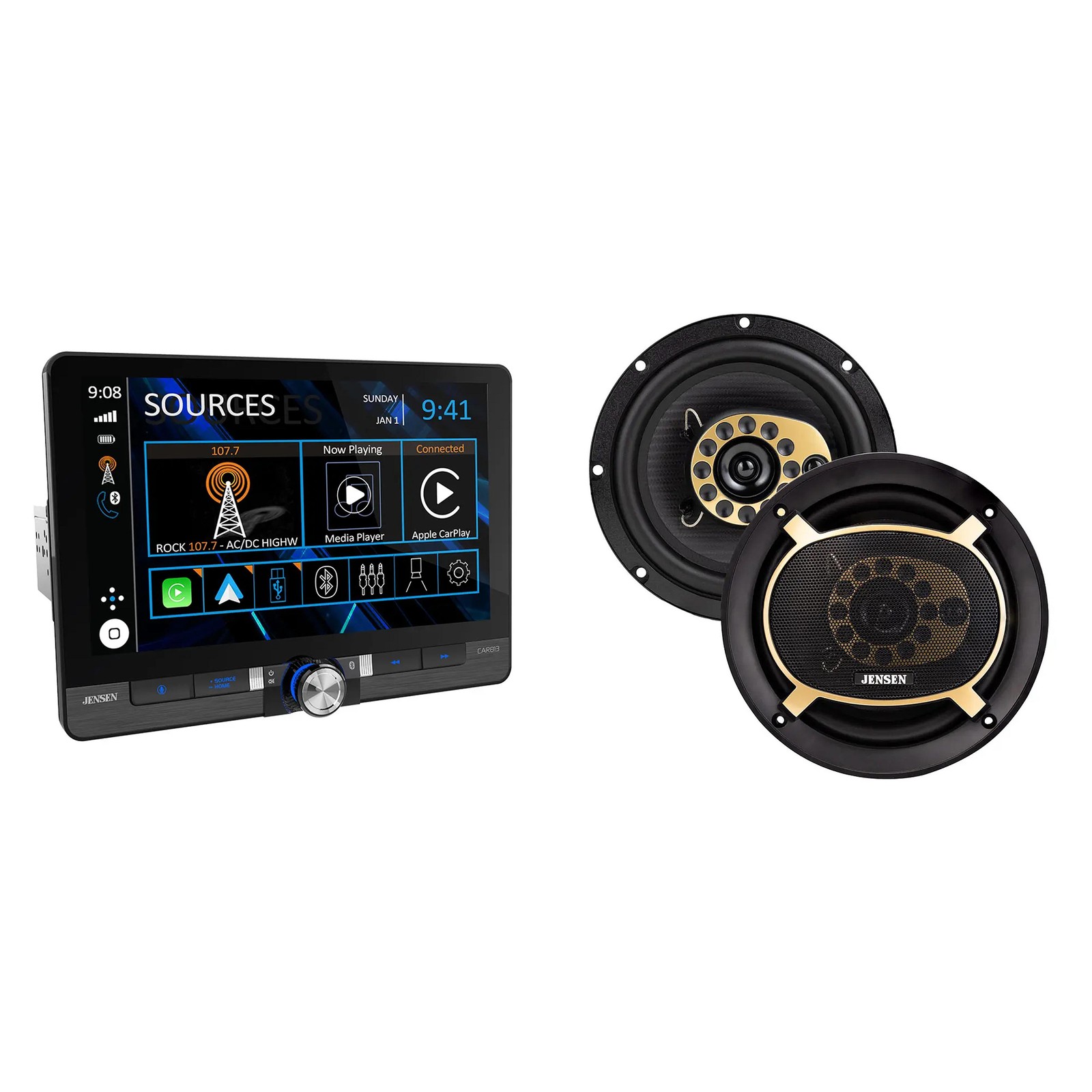 Jensen CAR813 8″ Touch Screen Multimedia Receiver + 1 Pair JS65T 6.5″ Speakers