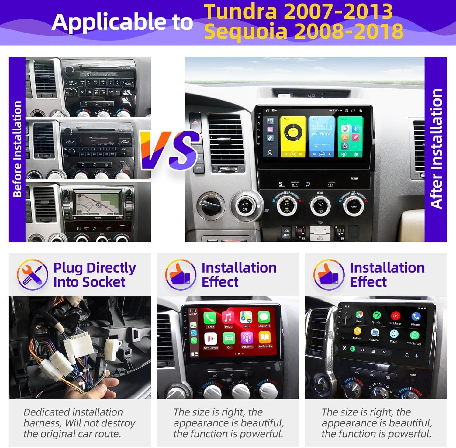 10″ 8Core 32G Android Auto Carplay for Toyota Tundra 2007-2013 Sequoia 2008-2018