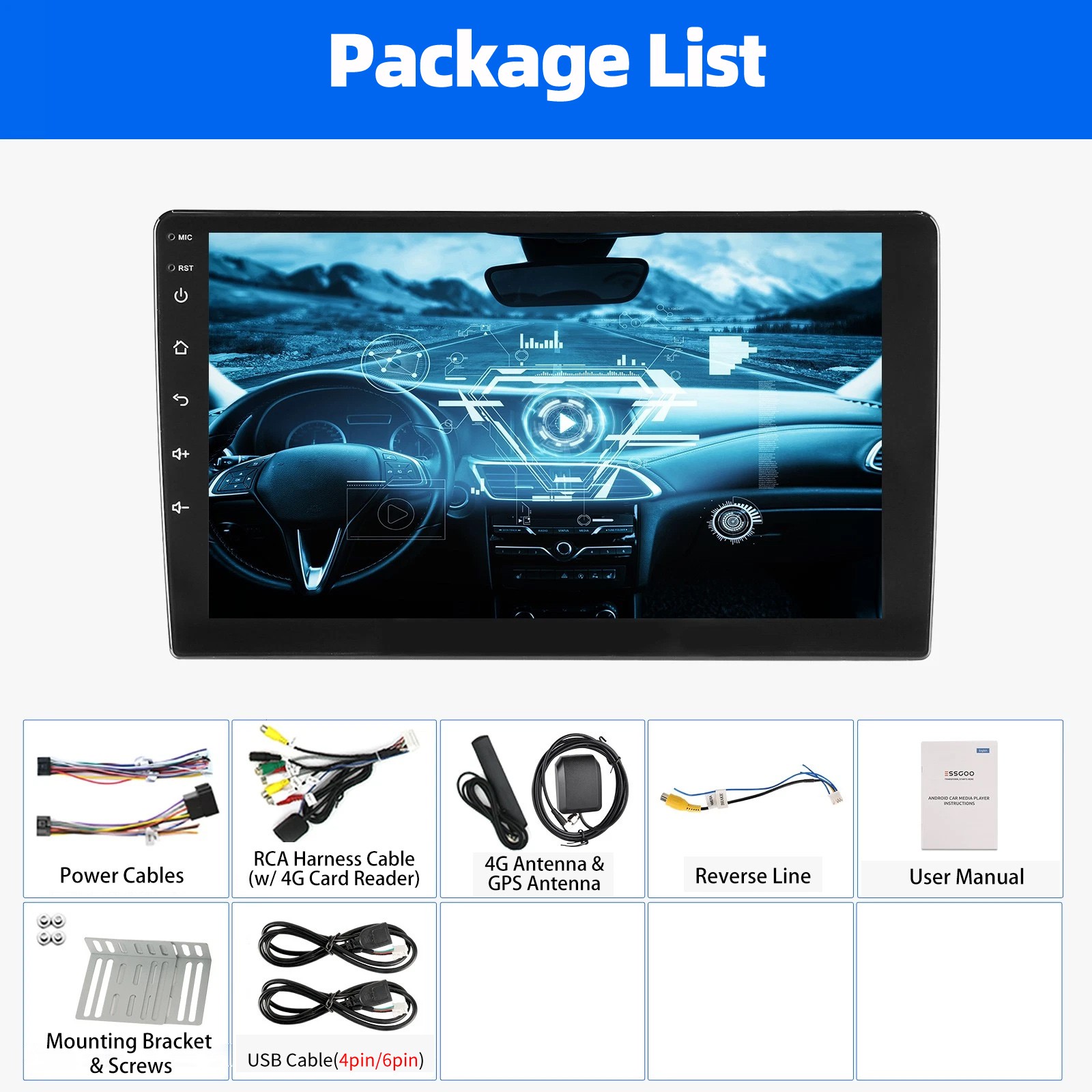 6GB+128GB QLED 10.1″ 2DIN Car Stereo Radio Carplay Android 15 8-core GPS WIFI