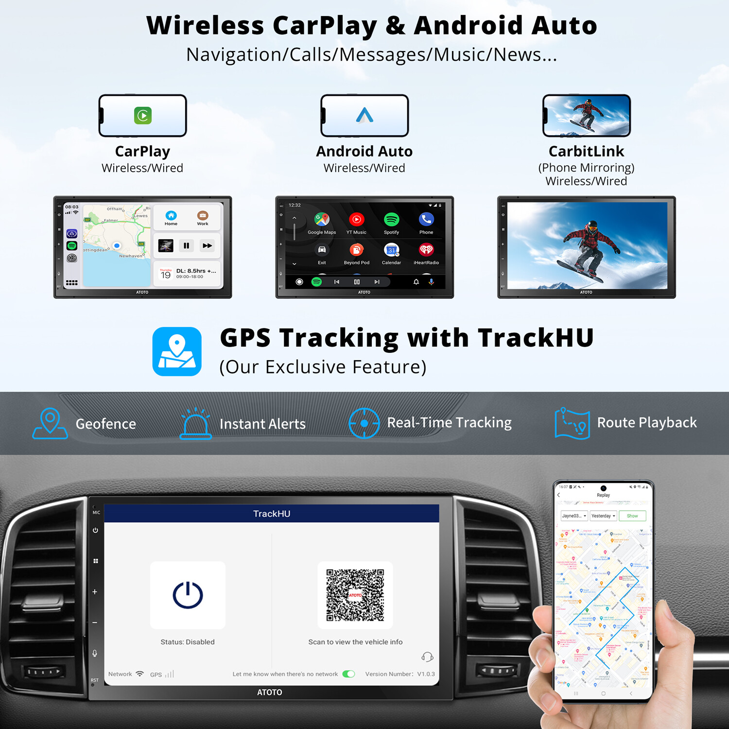ATOTO 7″ 2DIN Car Stereo Bluetooth 4G LTE 4G+32G SCVC Upgraded QLED Screen Ver.