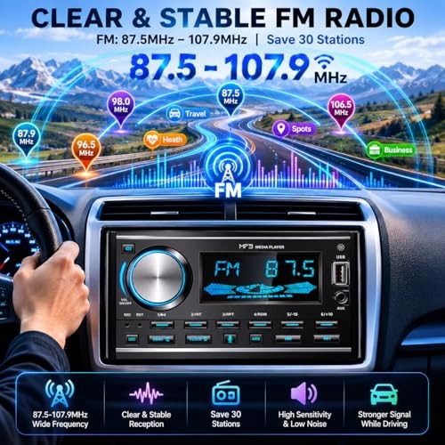 Double DIN Bluetooth Car Stereo, Car Audio Head Unit with Hands-Free Black