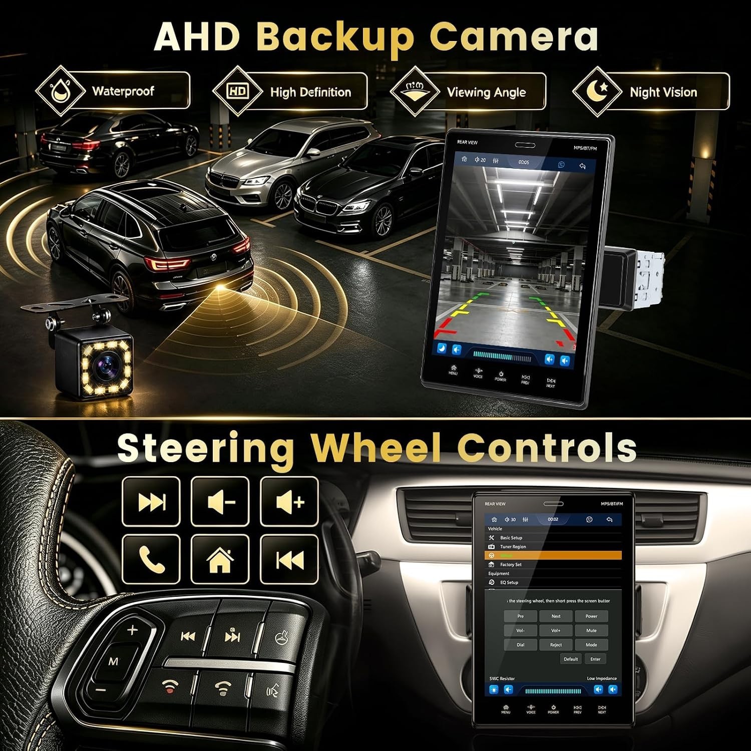 9.5″ Single DIN Car Stereo Wireless CarPlay Android Auto Bluetooth Camera