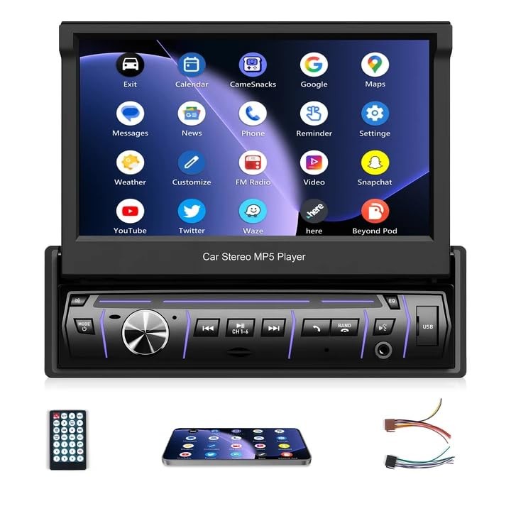 Single Din Car Stereo,7 inch Flip Out Screen Car Player, Single Din Slide Out