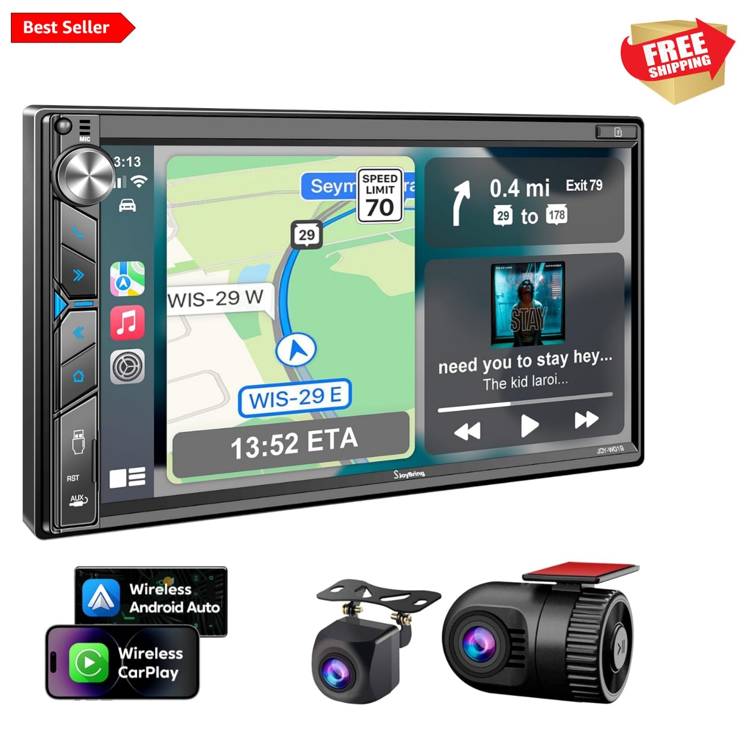 Double Din Car Stereo with Dash Cam – Voice Control Carplay, Android Auto, St…