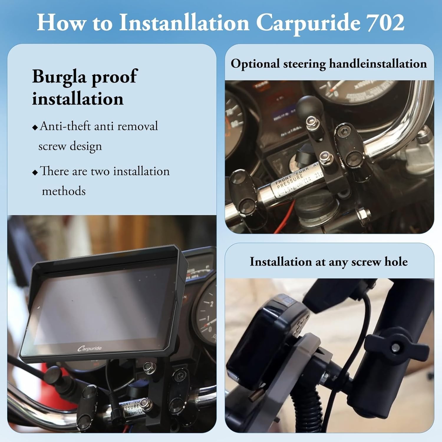 Carpuride W702 7” Motorcycle CarPlay & Android Auto GPS Navigation Screen-OPEN B
