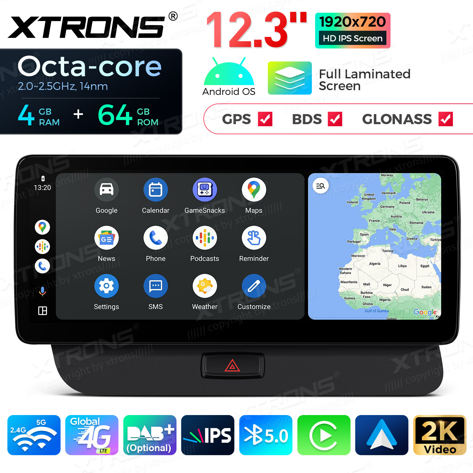 Car GPS Stereo for Audi Q5 2009-2017 Wireless CarPlay Android Auto 12.3 Inch 64G